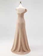 Solid Color Satin One Shoulder Pleated Fishtail Maxi Dress