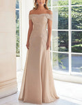 Solid Color Off Shoulder Lace Embroidered Full Maxi Dress