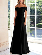Solid Color Off Shoulder Lace Embroidered Full Maxi Dress