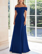 Solid Color Off Shoulder Lace Embroidered Full Maxi Dress