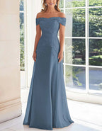 Solid Color Off Shoulder Lace Embroidered Full Maxi Dress