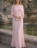 Solid Color Chiffon Off Shoulder Beaded Shawl Maxi Dress