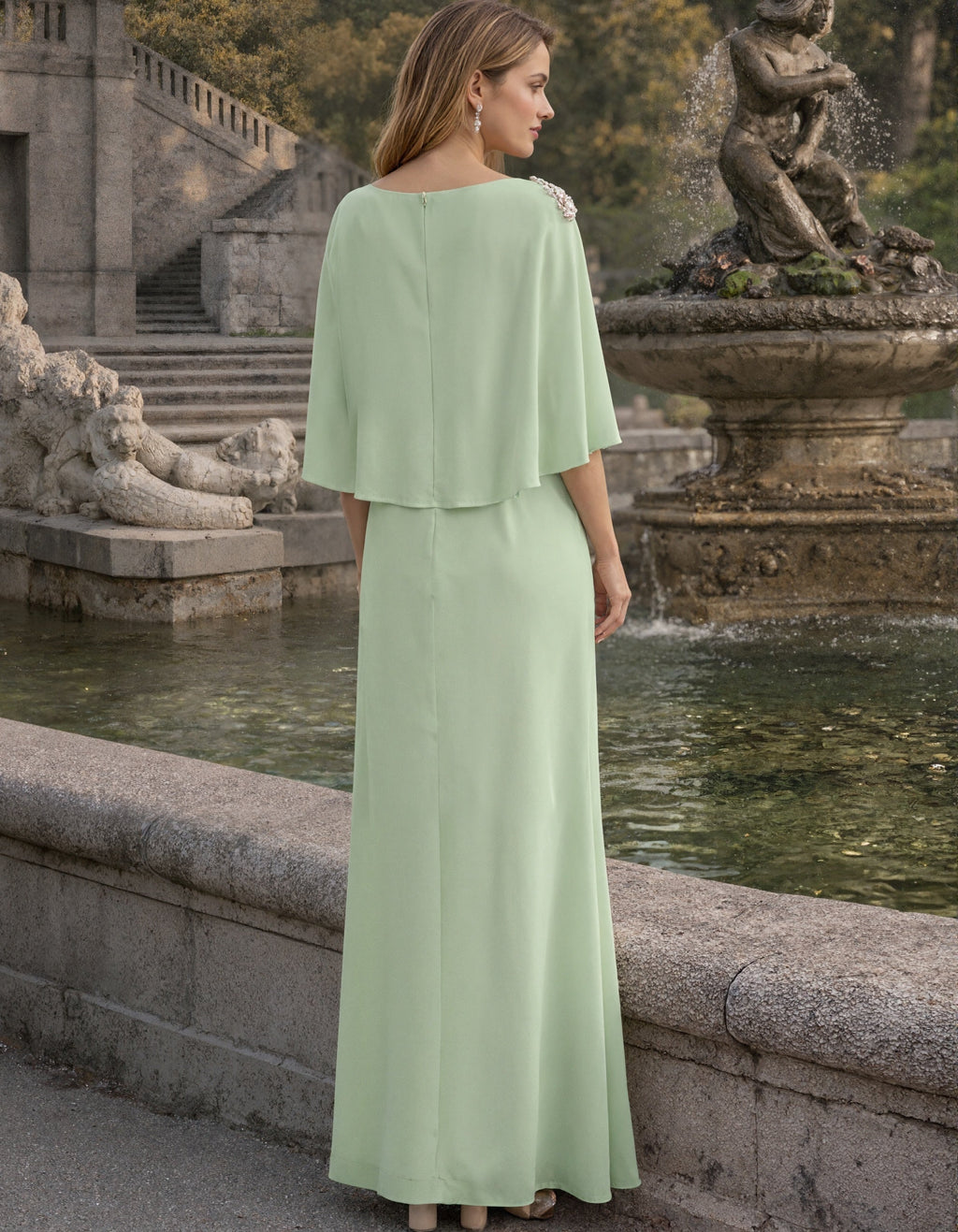 Solid Color Chiffon Off Shoulder Beaded Shawl Maxi Dress