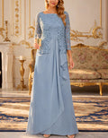 Blue Lace Trimmed Chiffon Waistband Maxi Dress