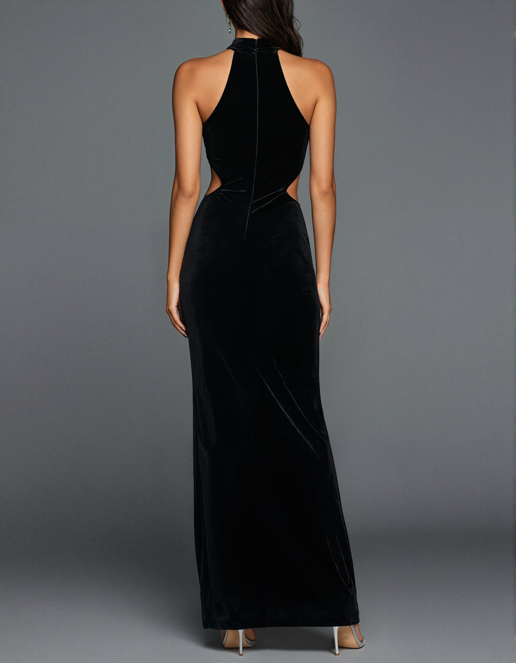 Black Halter Neck Waist Revealing High Slit Fishtail Maxi Dress