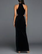 Black Halter Neck Waist Revealing High Slit Fishtail Maxi Dress