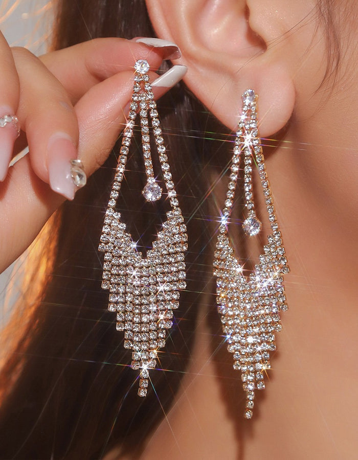 Zircon Rhinestone Long Tassel Earrings