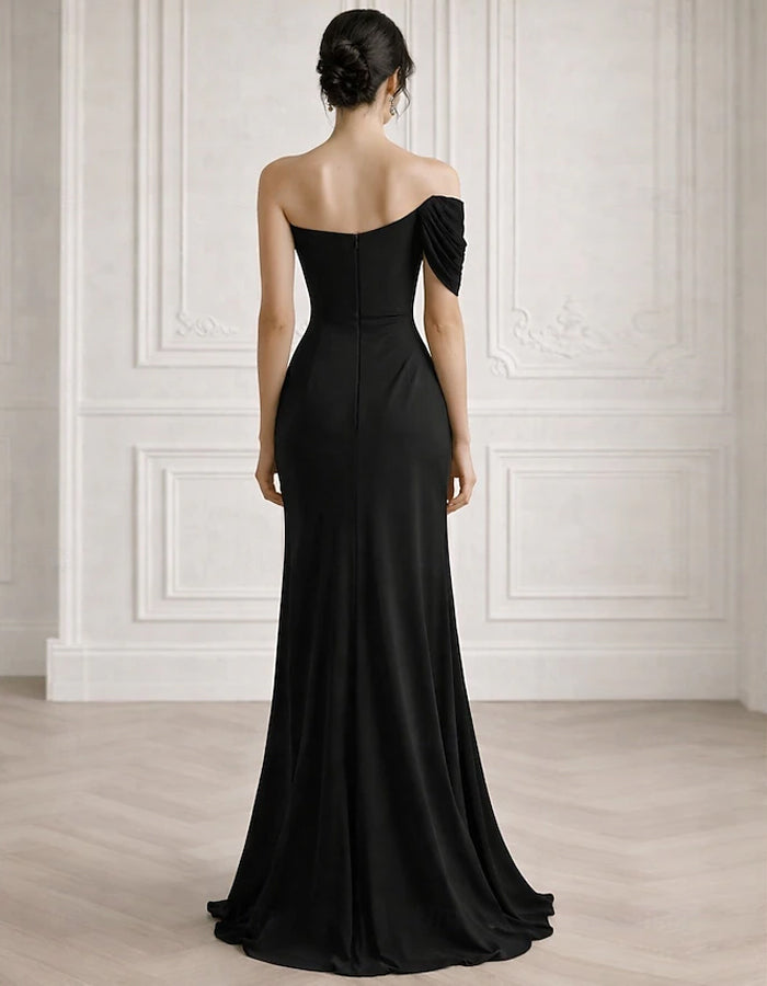Solid Color Chiffon One Shoulder Twisted Drape Maxi Dress