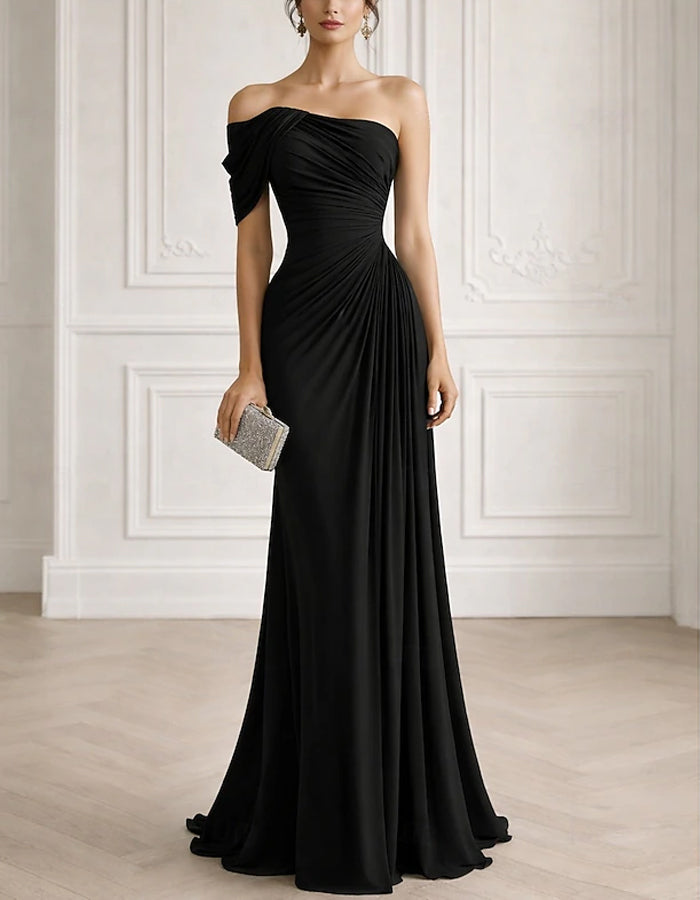 Solid Color Chiffon One Shoulder Twisted Drape Maxi Dress