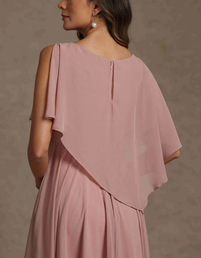 Solid Color Chiffon Cape Style Maxi Dress
