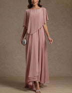 Solid Color Chiffon Cape Style Maxi Dress