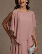 Solid Color Chiffon Cape Style Maxi Dress