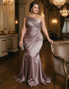 Dusty Pink One Shoulder Satin Twisted Fishtail Maxi Dress