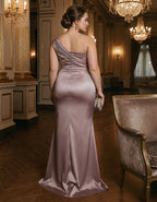 Dusty Pink One Shoulder Satin Twisted Fishtail Maxi Dress