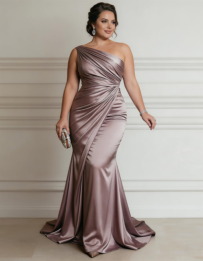 Dusty Pink One Shoulder Satin Twisted Fishtail Maxi Dress