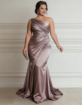 Dusty Pink One Shoulder Satin Twisted Fishtail Maxi Dress
