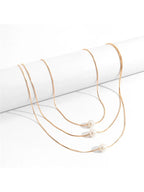 Geometric Thin Chain Snake Bone Multi Layered Pearl Necklace