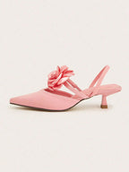 Solid Color Pointed Toe Stiletto Heels With Floral Embellishments