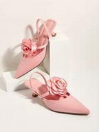 Solid Color Pointed Toe Stiletto Heels With Floral Embellishments