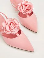 Solid Color Pointed Toe Stiletto Heels With Floral Embellishments