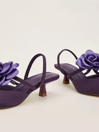 Solid Color Pointed Toe Stiletto Heels With Floral Embellishments