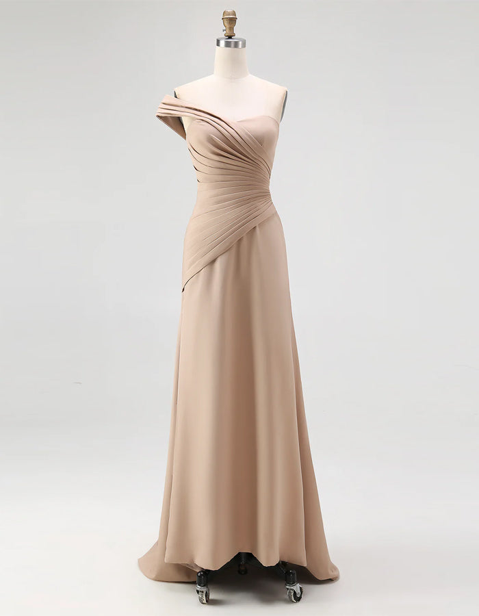 Plus Size Nude Draped Knit One Shoulder Fishtail Maxi Dress