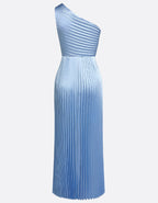 Solid Color Pleated One Shoulder Asymmetrical Design Maxi Dress