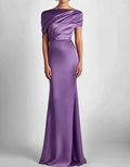 Deep Purple Satin Fishtail Style Maxi Dress