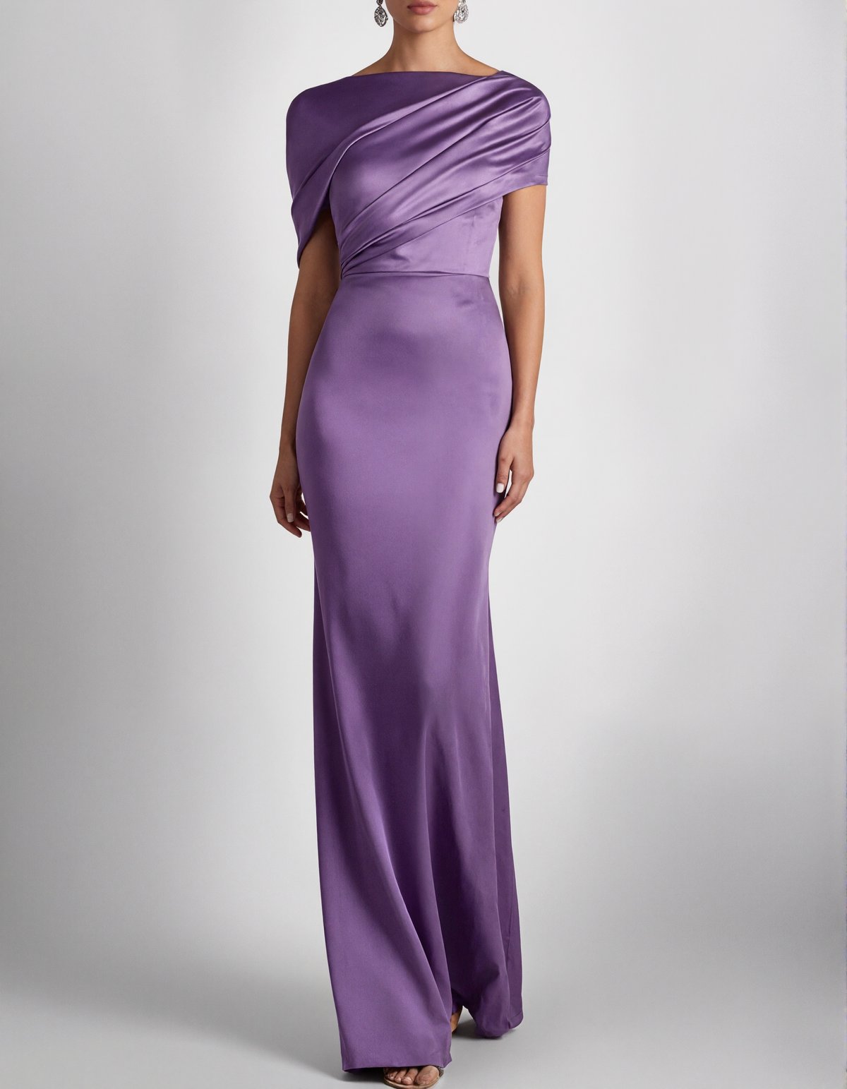 Deep Purple Satin Fishtail Style Maxi Dress