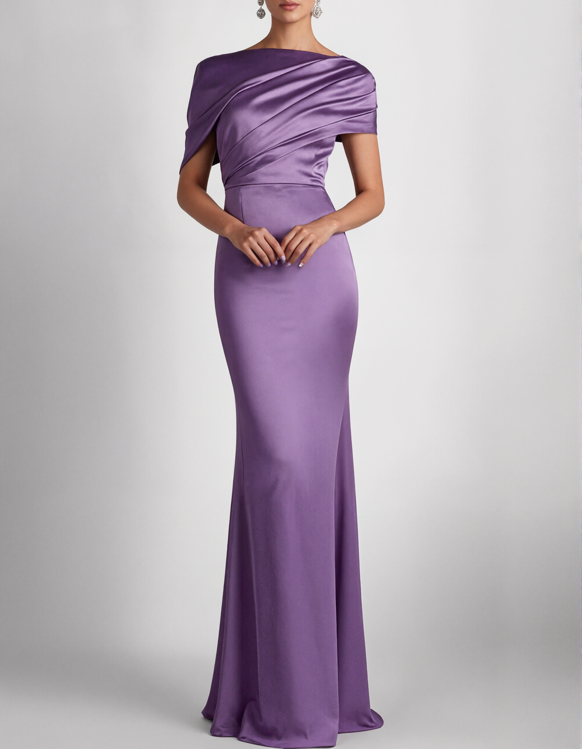 Deep Purple Satin Fishtail Style Maxi Dress