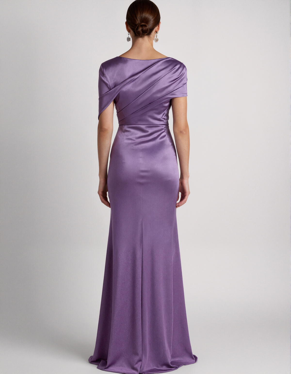 Deep Purple Satin Fishtail Style Maxi Dress