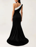 Black And White Color Blocking Off Shoulder Sequins Maxi Dress