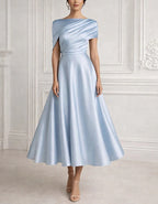 Solid Color Satin Fitted Waist Full Midi Dress