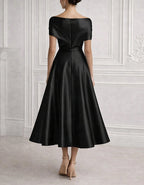 Solid Color Satin Fitted Waist Full Midi Dress