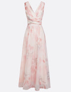 Light Pink Watercolor Floral V-Neck Chiffon Maxi Dress