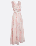 Light Pink Watercolor Floral V-Neck Chiffon Maxi Dress
