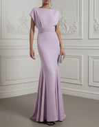 Taro Purple Draped Captain Blended Fishtail Maxi Dress