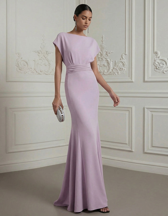 Taro Purple Draped Captain Blended Fishtail Maxi Dress
