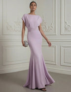 Taro Purple Draped Captain Blended Fishtail Maxi Dress