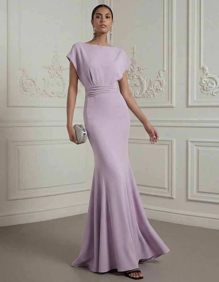 Taro Purple Draped Captain Blended Fishtail Maxi Dress