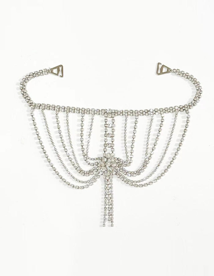 Multi Layer Rhinestone Tassel Shoulder Chain