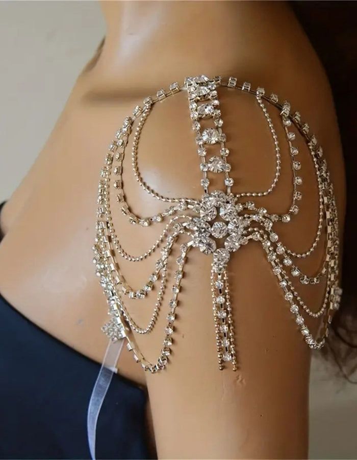 Multi Layer Rhinestone Tassel Shoulder Chain