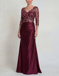 Solid Color Sequined Lace Spliced Satin Fishtail Maxi Dress