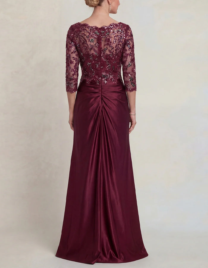 Solid Color Sequined Lace Spliced Satin Fishtail Maxi Dress