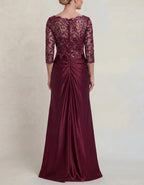 Solid Color Sequined Lace Spliced Satin Fishtail Maxi Dress