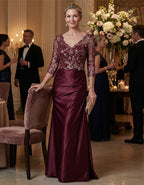 Solid Color Sequined Lace Spliced Satin Fishtail Maxi Dress