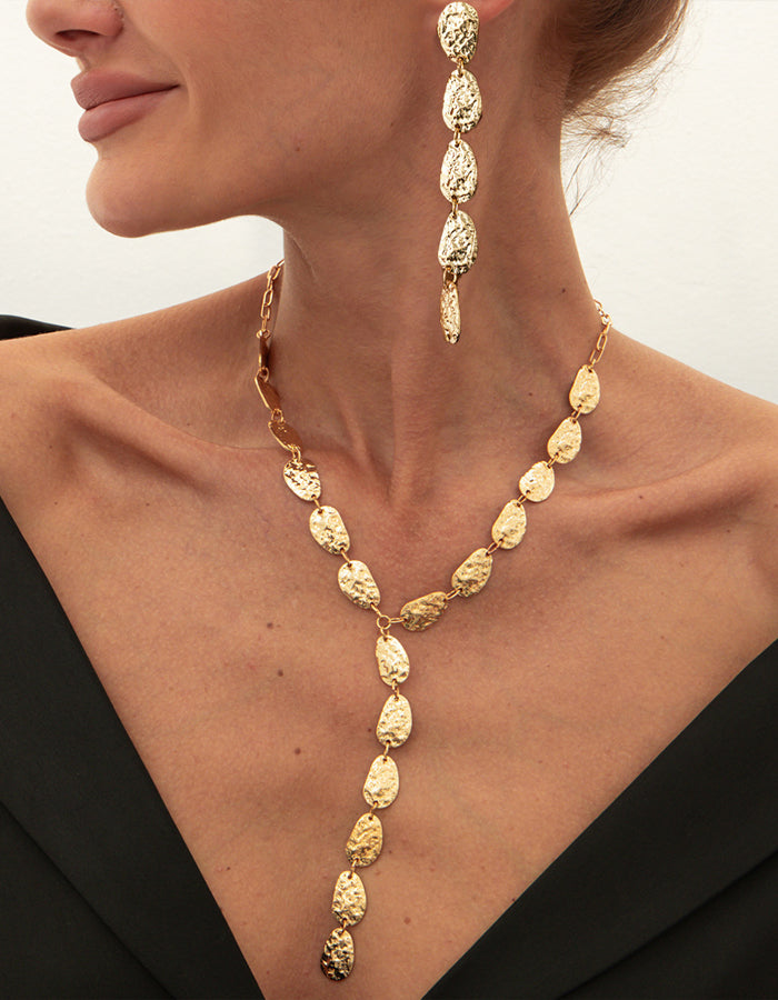 Baroque Irregular Pendant Clavicle Chain Earrings Two-Piece Set