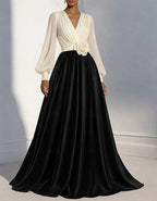 Blue Chiffon Satin Patchwork Maxi Dress