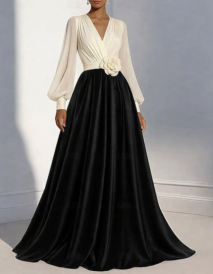 Blue Chiffon Satin Patchwork Maxi Dress