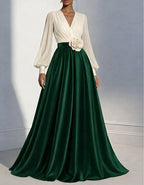 Blue Chiffon Satin Patchwork Maxi Dress